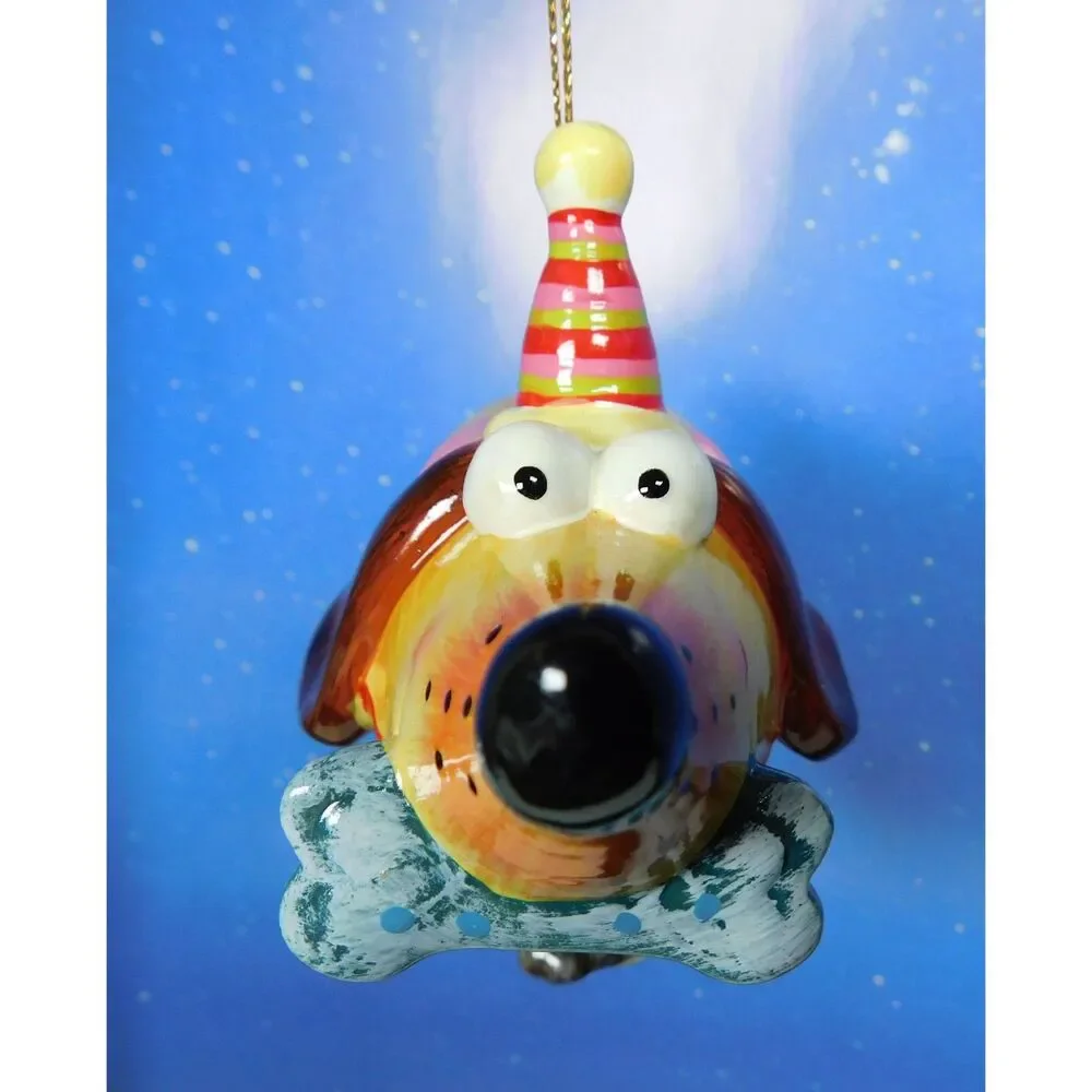 Dog Christmas Ornament Hanging Ceramic Hound Moving Legs Novelty Chunky Animal